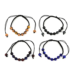 Mixed Color 4Pcs 4 Colors Baking Paint Glass Round Beads Braided Bead Bracelets, Nylon Cord Adjustable Bracelets, Mixed Color, Inner Diameter: 2~4 inch(5~10cm), 1pc/color