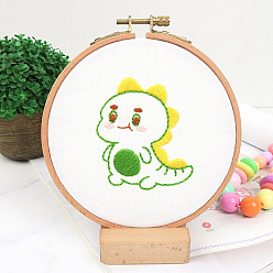 Dinosaur DIY Display Decoration Embroidery Kit, including Embroidery Needles & Thread & Fabric, Plastic Embroidery Hoop, Dinosaur Pattern, 76x61mm