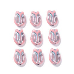 Pink Plating Opaque Acrylic Beads, Metal Enlaced, Tulip, Pink, 16x11.5x7mm, Hole: 2mm, about 670pcs/500g