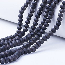 Black Plated Electroplate Transparent Glass Beads Strands, Full Plated, Faceted, Matte, Rondelle, Black Plated, 2.5x2mm, Hole: 0.4mm, about 199pcs/strand, 13.4 inch(34cm)