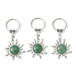 Зеленый Авантюрин Брелок-подвеска-солнце из натурального зеленого авантюрина и латуни, с латунной фурнитурой платинового цвета, для украшения сумки, ювелирных изделий, подарка, 7.5 см