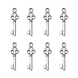 Argent Antique Pendentifs en alliage de style tibétain, sans plomb et sans cadmium, argent antique, clé squelette, 21.5x7mm, Trou: 1mm