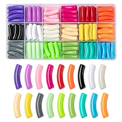 Mixed Color 180Pcs 18 Colors Opaque Acrylic Beads, Curved Tube, Mixed Color, 32x9.5x8mm, Hole: 1.8mm, 10pcs/color