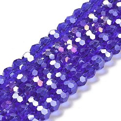 Mauve Transparent Glass Beads, 32 Facets, AB Color Plated, Round, Mauve, 8x7~7.5mm, Hole: 1.5mm, about 66pcs/strand, 18.82''~19.06''(47.8~48.4cm)