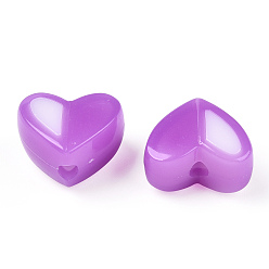 Medium Orchid Two Tone Opaque Acrylic Beads, Imitation Jelly, Heart, Medium Orchid, 14x16.5x9.5mm, Hole: 2.8mm, about 349pcs/500g
