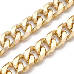 Light Gold Aluminum Textured Curb Chains, Diamond Cut Twist Link Chains, Unwelded, Light Gold, 27.5x22x6mm
