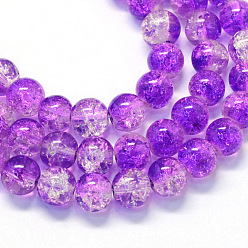 Dark Orchid Baking Painted Transparent Crackle Glass Round Bead Strands, Dark Orchid, 8.5~9mm, Hole: 1.5mm, about 105pcs/strand, 31.8 inch