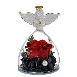 TS04 (beauty model) red flower Angel Preserved Flower Rose Glass Cover Christmas Valentine's Day Rose Decoration
