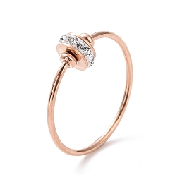 Rose Gold Crystal Rhinestone Flat Round Finger Ring, Ion Plating(IP) 304 Stainless Steel Jewelry for Women, Rose Gold, US Size 6 1/2~9(17~18.9mm)