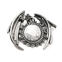 Howlite Natural Howlite Pendants, Dragon Charms, with Rack Plating Antique Silver Tone Alloy Findings, Cadmium Free & Lead Free, 40x48x12mm, Hole: 9x6mm