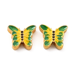 Gold Alloy Enamel Beads, Lead Free & Cadmium Free, Matte Gold Color, Butterfly, Gold, 10.6x12.5x3.8mm, Hole: 1.8mm