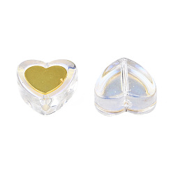 Прозрачный Гальванизируйте прозрачные стеклянные бусины, с латунной фурнитурой золотого цвета, сердце, прозрачные, 12x12x5 мм, отверстие : 1 мм