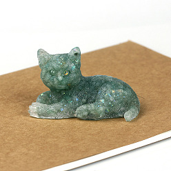Green Aventurine Natural Green Aventurine Cat Display Decorations, Sequins Resin Figurine Home Decoration, for Home Feng Shui Ornament, 80x50x50mm