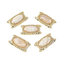 Лунный Камень Латунные многорядные звенья с микропаве из кубического циркония и натуральным лунным камнем, овальные, граненые, стойки покрытие, 30x16x5~5.5 мм, отверстие : 1.4 мм