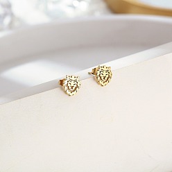 Золотой 304 серьги-гвоздики из нержавеющей стали для женщин, голова льва, золотые, 8x7 мм