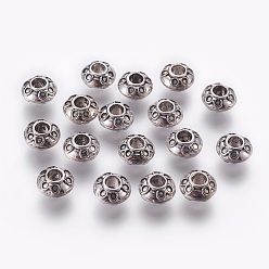 Antique Silver Rondelle Tibetan Style Alloy Large Hole Beads, Cadmium Free & Nickel Free & Lead Free, Antique Silver, 8x5mm, Hole: 3mm