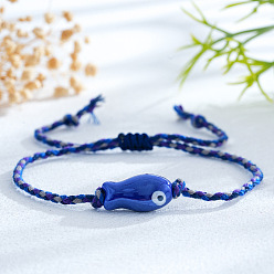Темно-Синий Регулируемые браслеты ручной работы из фарфоровых бусин, Браслеты из конопляной нити, сплетенные для женщин, рыба, темно-синий, 11.02 дюйм (28 см)