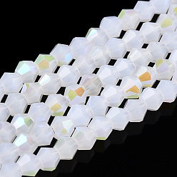 Снежный Имитация нефрита гальванических бисер пряди, с покрытием AB цвета, граненые, двухконусные, снег, 2.9~3.3x2.5 мм, отверстие : 0.7 мм, около 135~140 шт / нитка, 38~40 см