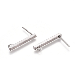 Stainless Steel Color 304 Stainless Steel Stud Earring Findings, with Loop, Rectangle, Stainless Steel Color, 20x2x2mm, Hole: 1.5mm, Pin: 0.8mm