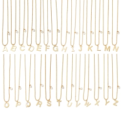 Golden Letter A~Z Pendant Necklaces, with Brass Ball Chains, Cubic Zirconia Charms and 304 Stainless Steel Lobster Claw Clasps, Golden, 17.71 inch(40.5cm), 26pcs/set