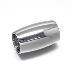 Stainless Steel Color Column 304 Stainless Steel Magnetic Clasps with Glue-in Ends, Stainless Steel Color, 14x9mm, Hole: 6mm