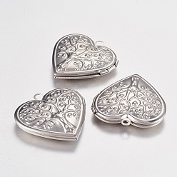 Stainless Steel Color 316 Stainless Steel Locket Pendants, Photo Frame Charms for Necklaces, Heart with Tree of Life, Stainless Steel Color, 29x29x7mm, Hole: 2mm
