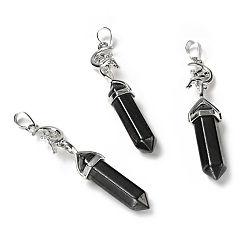 Hematite Non-magnetic Synthetic Hematite Double Terminated Pointed Big Pendants, with Platinum Tone Brass Findings, Cadmium Free & Lead Free, Moon with Fairy & Bullet, Faceted, 62~66mm
