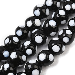 Черный Бусины лэмпворк , круглый в горошек, чёрные, 8~9x7~8 мм, отверстие : 1.8 мм, около 45 шт / нитка, 12.99'' (33 см)