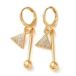 Light Gold Rhinestone Triangle Leverback Earrings, Brass Bar Drop Earrings for Women, Light Gold, 37mm