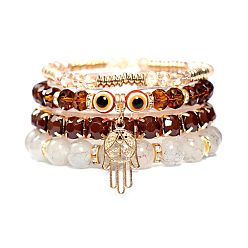 Deep coffee Bohemian Style Bracelet with Devil Eye Charm, Crystal Rhinestone Chain and Palm Pendant Jewelry for Women