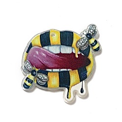 Bees Printed Acrylic Pendants, Lips with Bees Charms, 34x33.5x2mm, Hole: 1.8mm