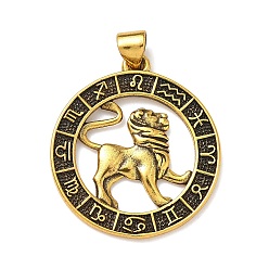 Лео Латунные подвески, стойки покрытие, плоские круглые с созвездием, без свинца и без кадмия, долговечный, Лев, 26x23.5x1.5 мм, отверстие : 3.8x3.4 мм