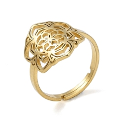 Золотой 304 регулируемые кольца из нержавеющей стали, цветок, золотые, внутренний диаметр: 18 мм