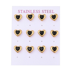 Черный Ионное покрытие (ip) 304 серьги-гвоздики в форме сердца из нержавеющей стали, с микро проложить кубического циркония, золотые, чёрные, 10x9 мм