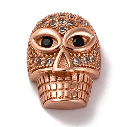 Розовое Золото Обшивка стойки латунь с циркониевыми бусинами, без кадмия и без свинца, долговечный, череп, розовое золото , 13x9.5x6 мм, отверстие : 1.2 мм