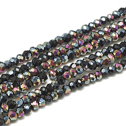 Black Electroplate Opaque Solid Color Glass Beads Strands, Faceted, Half Plated, Rondelle, Black, 2x1.5mm, Hole: 0.7mm, about 200pcs/strand, 11.81 inch