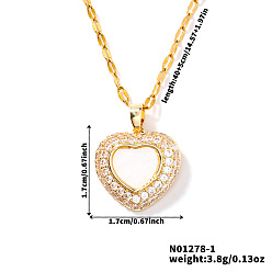 Золотой Элегантные латунные подвески в форме сердца с прозрачным кубическим цирконием, ожерелья с цепочкой для женщин, золотые, 15.75 дюйм (40 см)