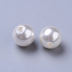 White Shell Pearl Beads, Half Drilled Beads, Polished, Round, White, 8mm, Hole: 1mm