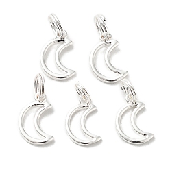 Silver Brass Charms, with Split Rings, Moon, Silver, 13x9x1.5mm, Hole: 3mm
