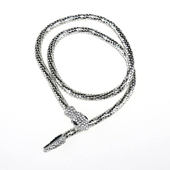 Silver Rhinestone Snake Pendant Necklace, Lariat Necklaces, Silver, 29.53 inch(75cm)