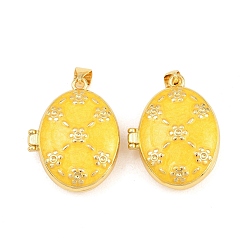 Желтый Латунные подвески, с эмалью, без кадмия и без свинца, реальный 18 k позолоченный, стойки покрытие, долговечный, овальные амулеты, желтые, 26.5x21x9 мм, отверстие : 3x5 мм