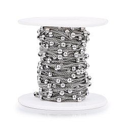 Stainless Steel Color 304 Stainless Steel Twisted Chains/Curb Chains, Satellite Chains, with Spool, Soldered, Stainless Steel Color, 2.5x1.8x0.4mm, Beads: 4x3.5mm, about 32.8 Feet(10m)/roll