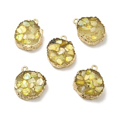 Yellow Transparent Resin Pendants, Nuggets Charm, with Light Gold Tone Iron Findings and Gold Foil, Yellow, 21~23x17~20x5.5mm, Hole: 1.6mm