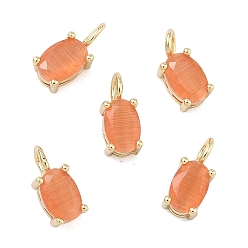 Коралловый Подвески из латунной кошки, овальный шарм, долговечный, стойки покрытие, без свинца и без кадмия, реальный 18 k позолоченный, граненые, коралл, 9~9.5x4x4 мм, отверстие : 2 мм