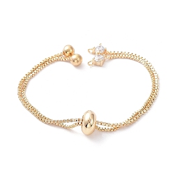 Real 18K Gold Plated Rack Plating Brass Box Chain Link Bracelet Making, Slider Bracelets, with Cubic Zirconia, Long-Lasting Plated, Real 18K Gold Plated, 24cm, Single Chain Length: about 12cm