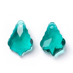 Dark Cyan Faceted Glass Pendants, Leaf, Dark Cyan, 16x11x6mm, Hole: 1.5mm