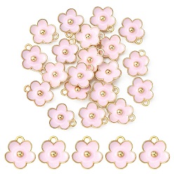 Pearl Pink Light Gold Plated Alloy Enamel Pendants, Flower Charm, Pearl Pink, 13x11.5x3mm, Hole: 1.6mm