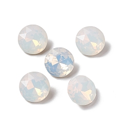 White Opal Opal Style Eletroplate K9 Glass Rhinestone Cabochons, Pointed Back & Back Plated, Faceted, Flat Round, White Opal, 10x5mm