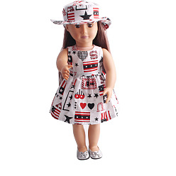 Colorful Flag Pattern Cloth Doll Dress, American Doll Clothes Outfits with Cap, for 18 inch Girl Doll Accessories, Colorful, 310x235x140mm