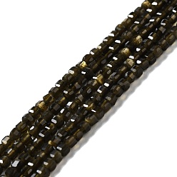 Golden Sheen Obsidian Natural Golden Sheen Obsidian Beads Strands, Faceted, Cube, 2.5x2.5x2.5mm, Hole: 0.7mm, about 170pcs/strand, 15.35''(39cm)